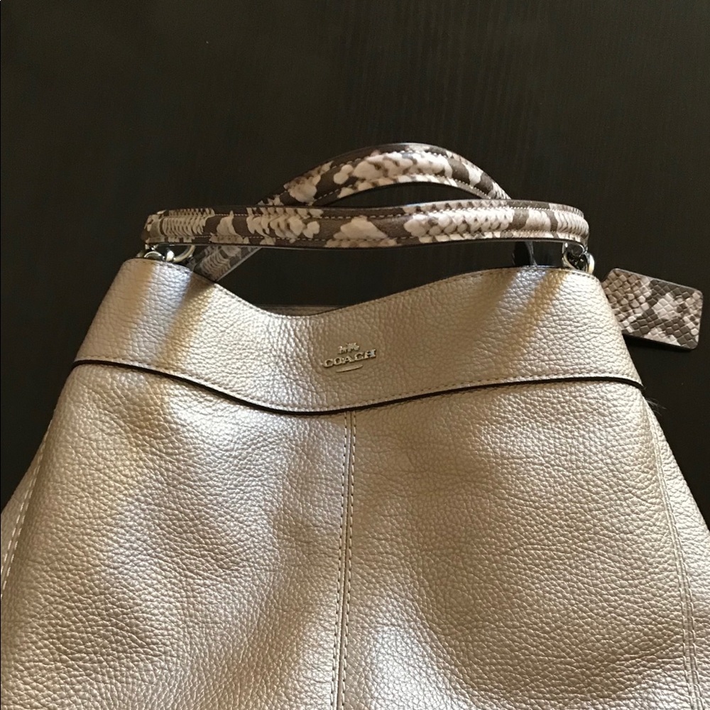 Coach leather shoulder bag, animal print handles